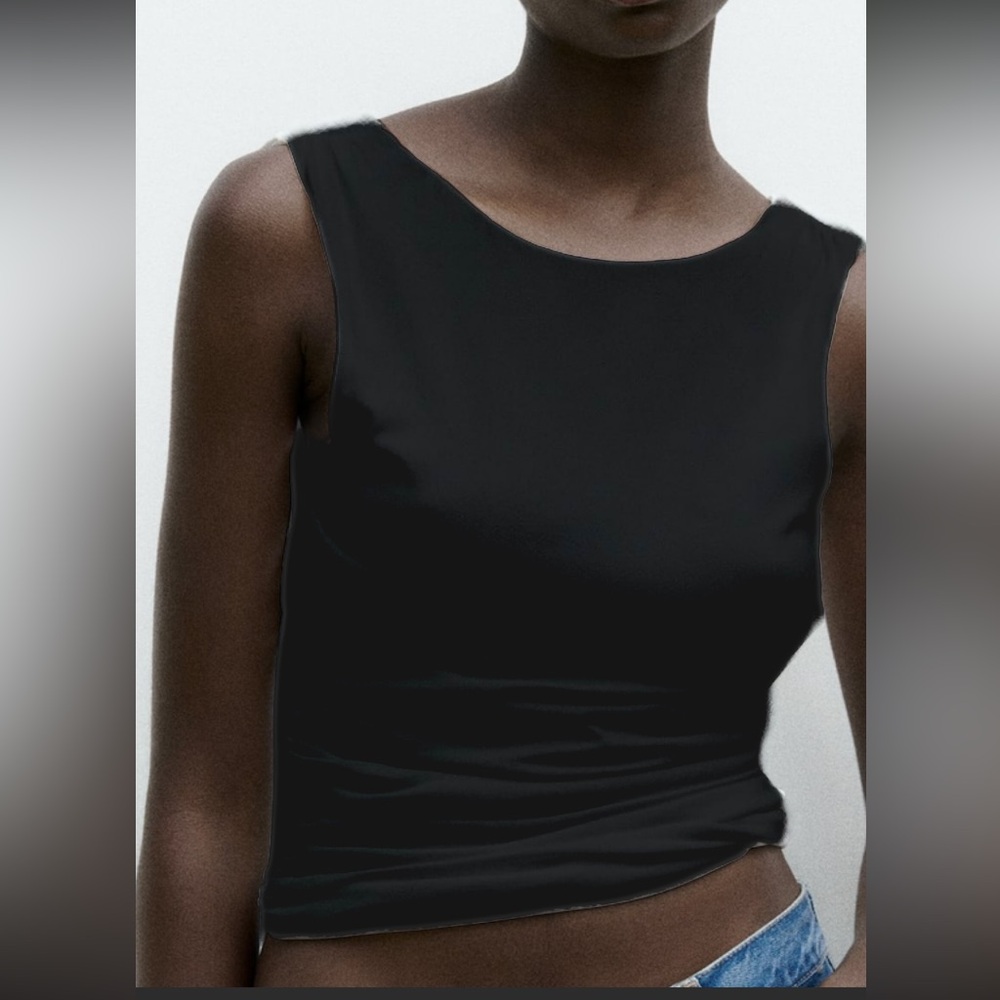Zara Chic Black V-Neck Back Top